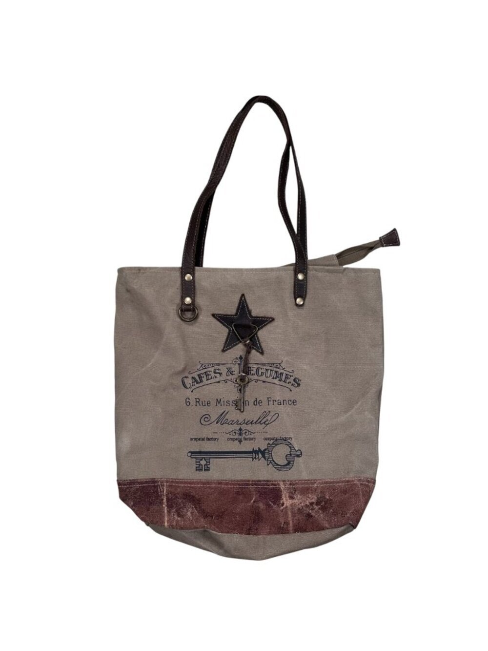 Myra Cimple Tote Bag Upcycled Canvas Western Leather School Travel Office